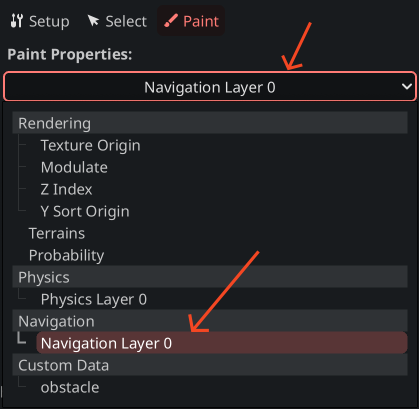 Paint pick navigation layer